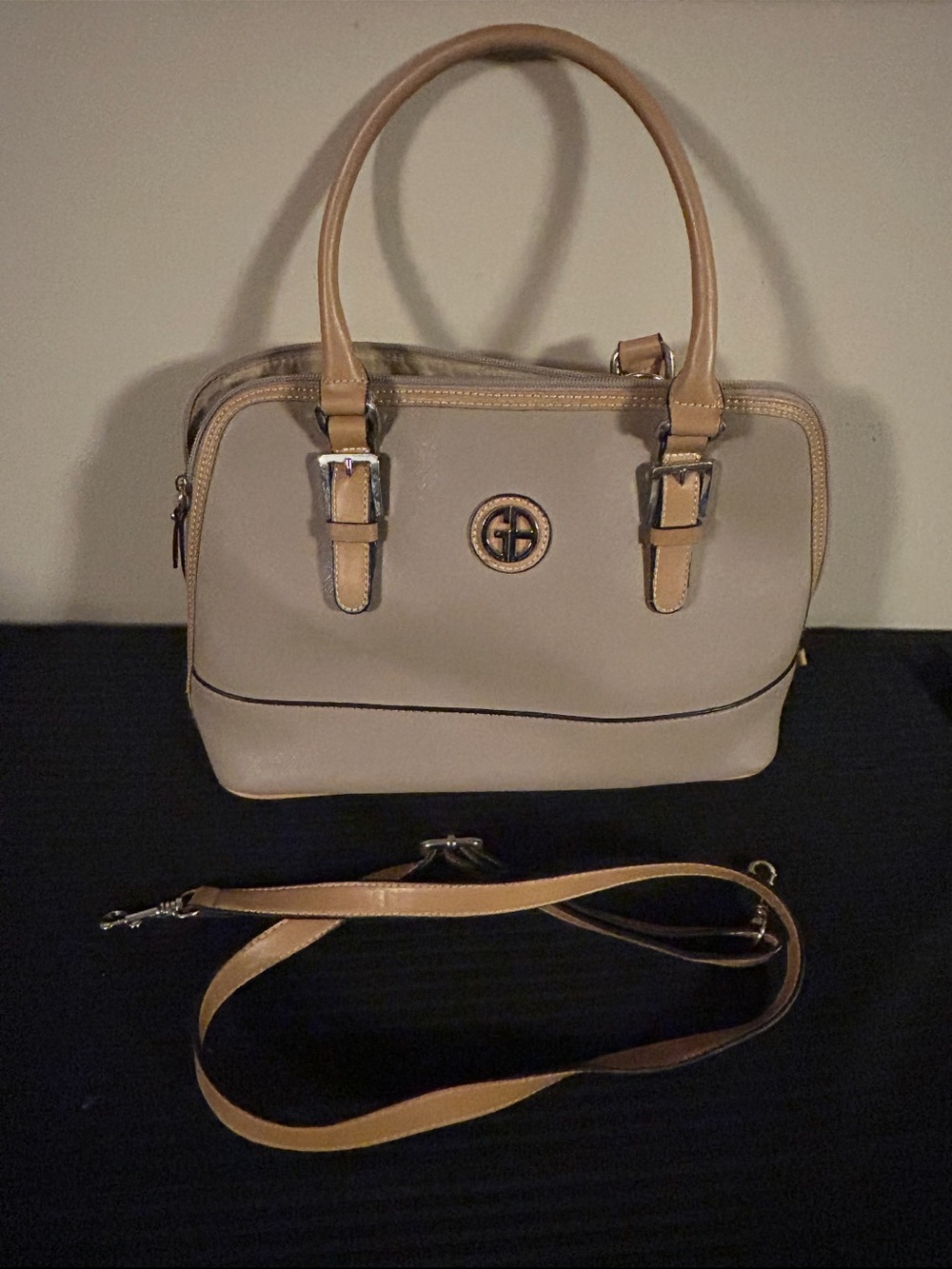 Giani Bernini Taupe & Tan Structured Satchel Handbag